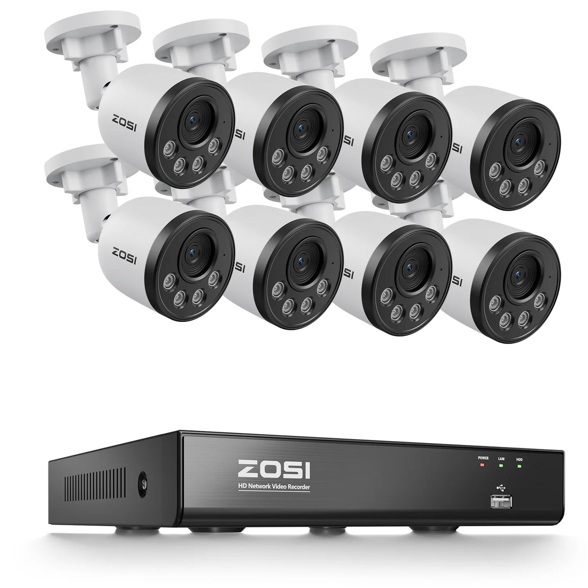 ZOSI 4K PoE NVR Security Camera System 8MP Weatherproof Wired PoE Cameras H.265+ 4K/8MP 8CH CCTV NVR for Home 24/7 Surveillance
