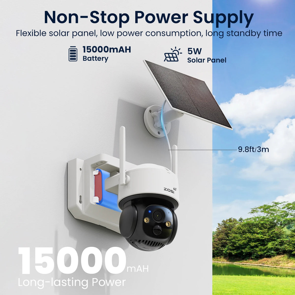 ZOSI 4MP 4G/WiFi Outdoor Battery Camera Solar Charging 15000mAH Waterproof Human Track Home Security CCTV Video Surveillance