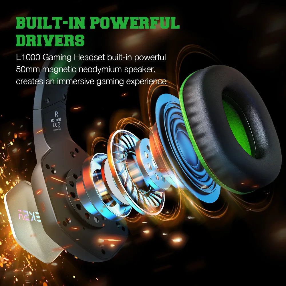 EKSA E1000 Gaming Headphones 7.1 Surround RGB USB Wired Headset 50mm Drivers Noise Cancelling Mic 120° Rotatable PC PS4 PS5 Xbox
