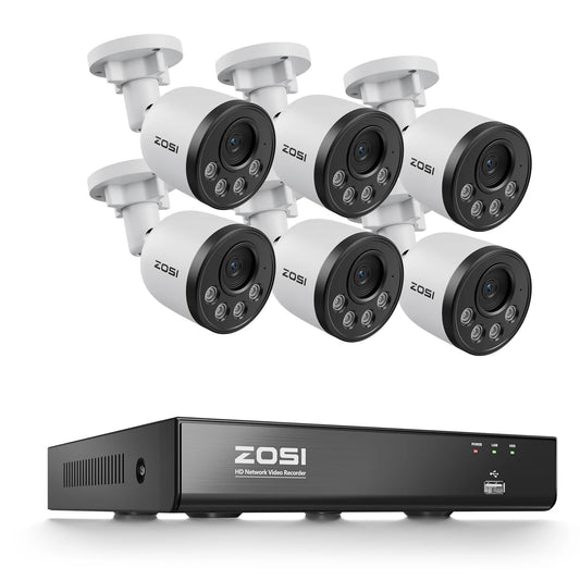ZOSI 4K PoE NVR Security Camera System 8MP Weatherproof Wired PoE Cameras H.265+ 4K/8MP 8CH CCTV NVR for Home 24/7 Surveillance