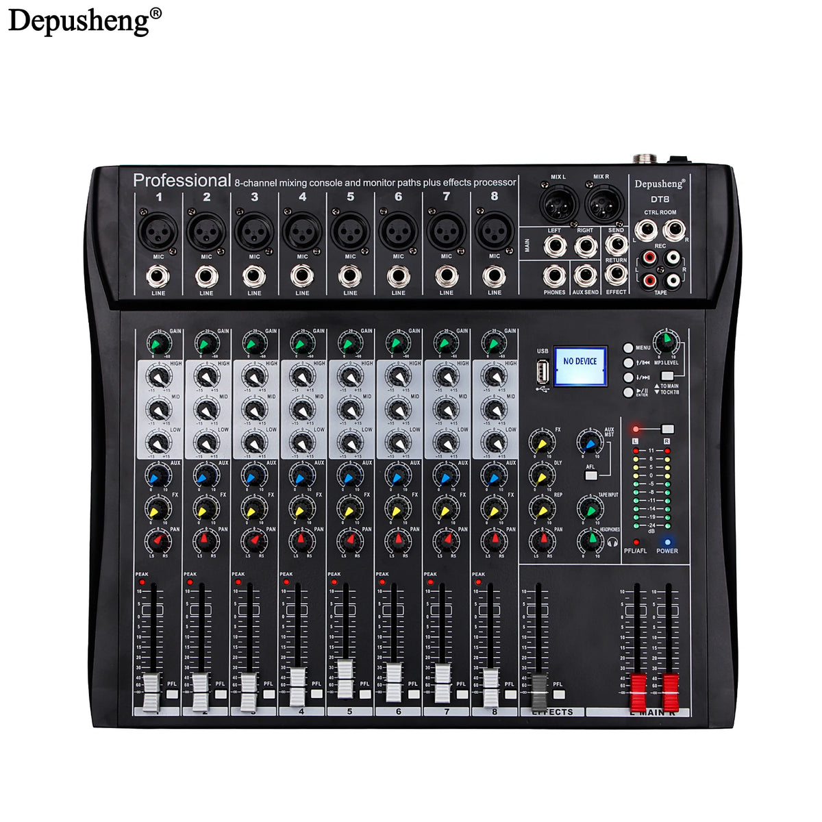 Audio Mixer 6/8/12 Channels Professional DJ Mixer LR Microphone/Line Input, AUX, FX Processor MP3, Headphones, +48V Phantom