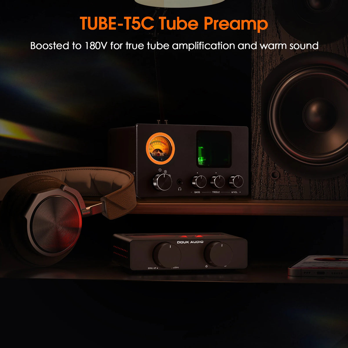 Nobsound TUBE-T5C 4-Way Audio Selector Splitter Mini Stereo Tube Preamp Headphone Amplifier with VU Meter