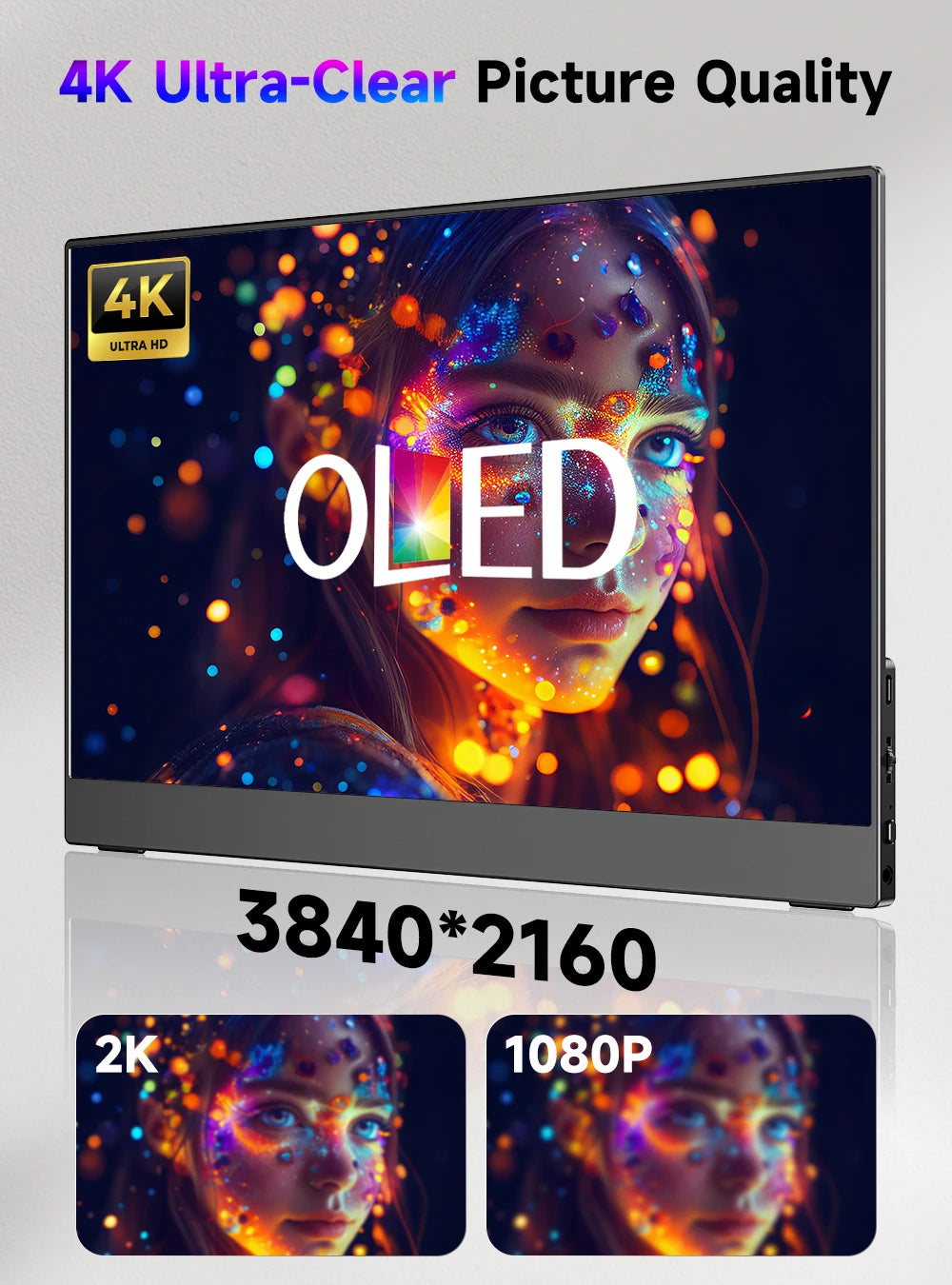 UPERFECT OLED Portable Monitor 13.3" 4K 3840*2160 1MS USB-C HDMI Computer Gaming Display with 100% DCI-P3 For Laptop Windows Mac
