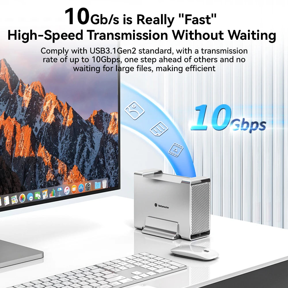 Yottamaster 2 Bay RAID Hard Drive Enclosure 2.5" 3.5" SATA SSD/HDD 4 Raid External Hard Disk Case USB3.1 Type C 5/10Gbps HDD Box