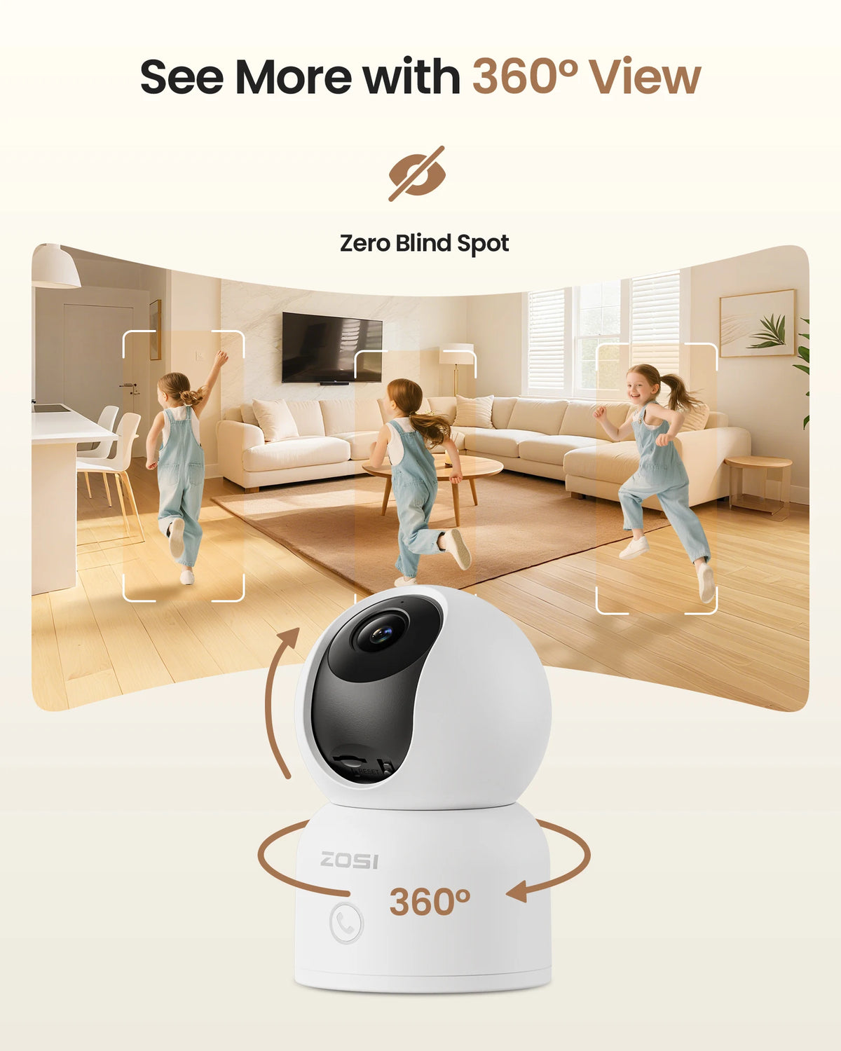 ZOSI Indoor Pan/Tilt Smart Security Camera C518 2MP 3MP 8MP 360° Baby Pet Monitor 2.4G/5G Dual-Band WiFi Home Surveillance Cam