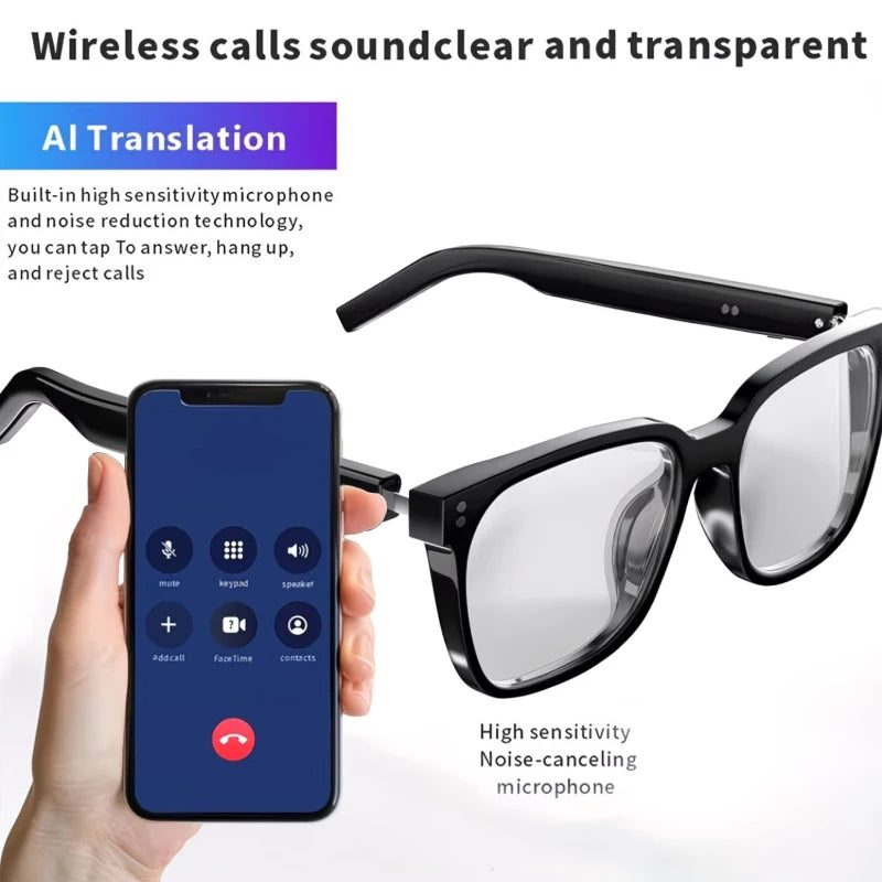 Wireless AI Smart Translation Glasses, 100+ Languages App‑Controlled Translation, Transparent Blue‑Light‑Blocking Lenses with Magnetic Clip‑On Structure, Integrated Speakers for 360‑Degree Stereo Audio