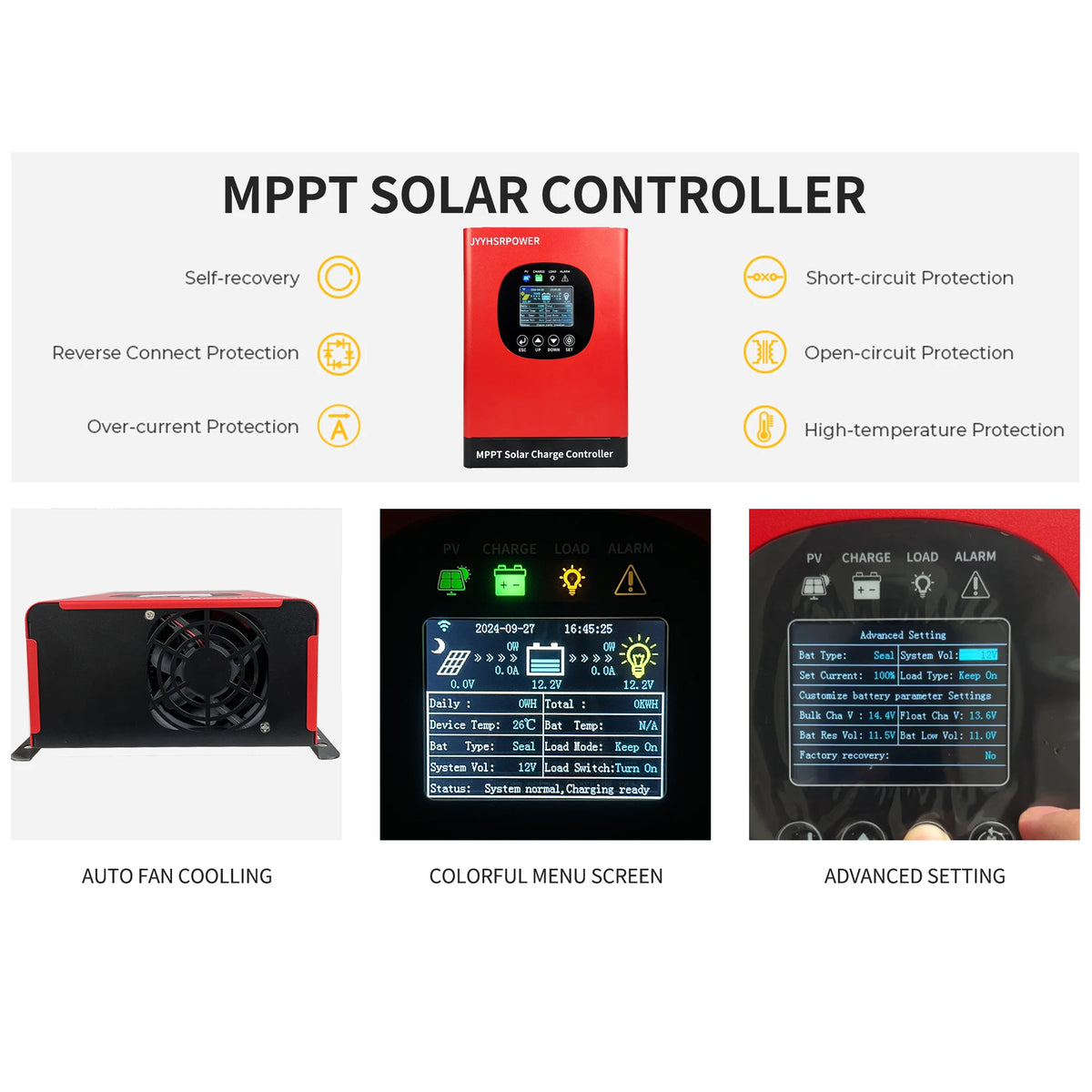HXCONTROLLER MPPT Solar Charge Controller 480VDC Built In WIFI Monitor For 24V-192V Lifepo4 Lithium GEL Lead Acid GEL