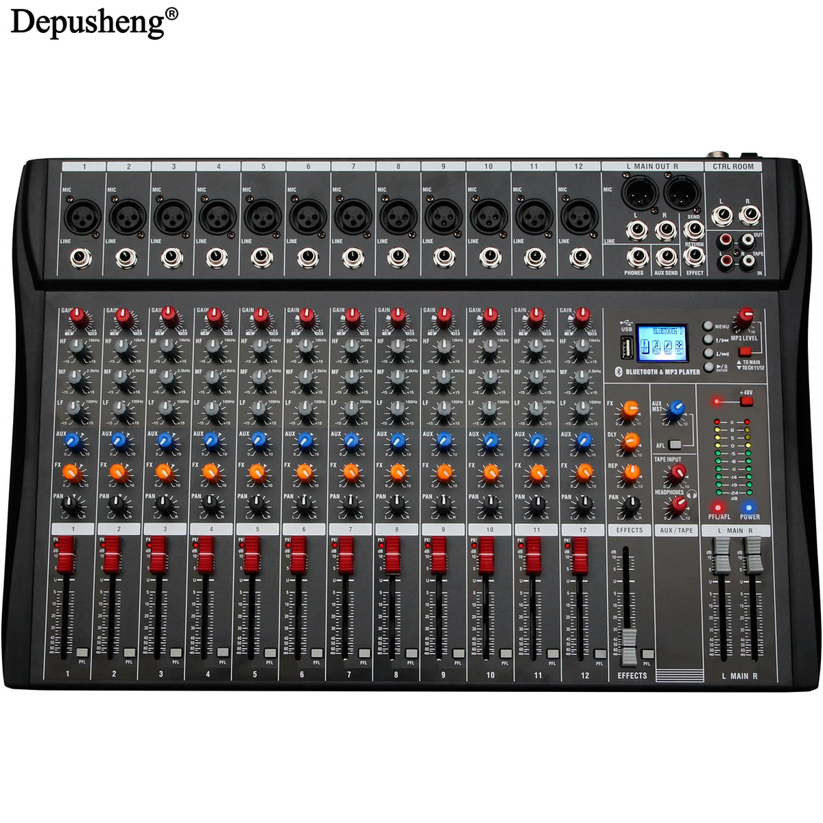 Audio Mixer 6/8/12 Channels Professional DJ Mixer LR Microphone/Line Input, AUX, FX Processor MP3, Headphones, +48V Phantom