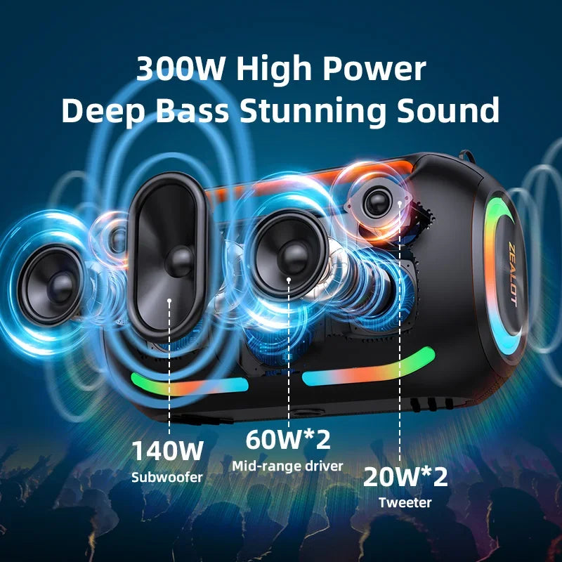 US-ZEALOT-ZE41 300W Big Power Portable Bluetooth Speaker Wireless TWS Subwoofer Bluetooth Speaker Waterproof Mobile HIFI Quality