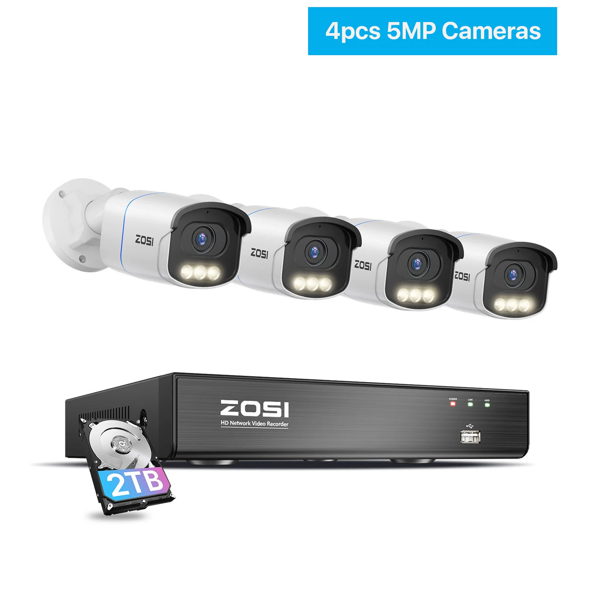 ZOSI 4K PoE Security Camera System 8MP/5MP C186 Aurora Lux Outdoor Indoor Wired IP Cams True Full Color Night Vision 8CH NVR Kit