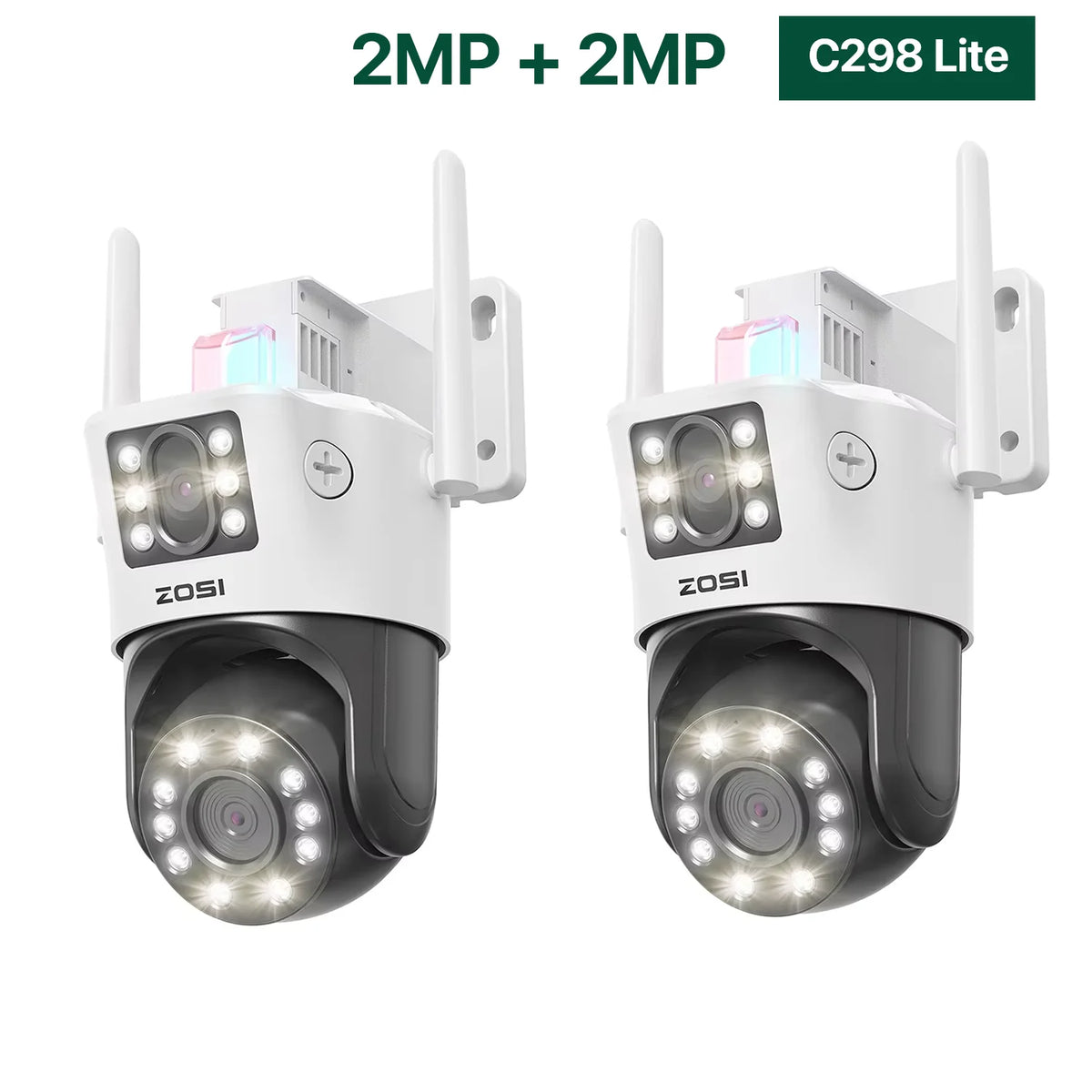 ZOSI C298 Max 4K 8MP Dual-Lens(2x4MP) Wired WiFi PTZ Security Camera Outdoor with Wide Angle 8X Hybrid Zoom 360 Surveillane Cam