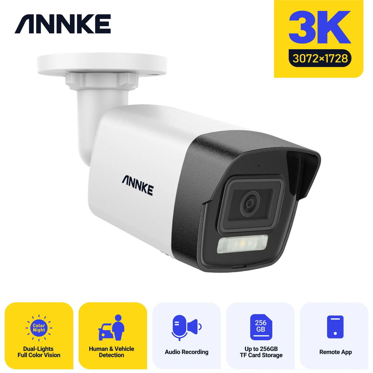 ANNKE 4K Smart Dual Light Bullet Network Camera Built-in mic Outdoor 8MP Smart Home POE IPC Support people vehicle detection