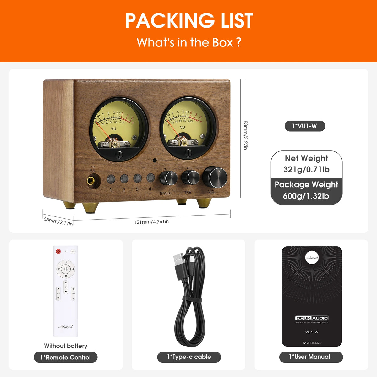 Nobsound VU1-W 4-IN-1-OUT Audio Selector 4-way Stere Switcher Home Preamp VU Meter with Remote Control