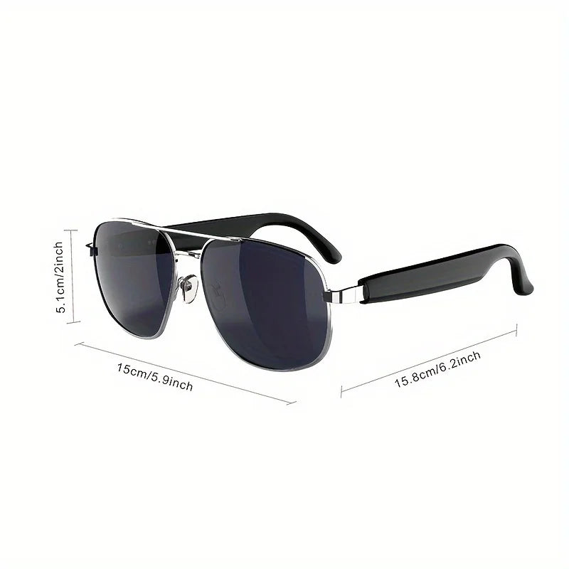 Smart Bluetooth Audio Sunglasses for Men Women, Metal Frame Polarized Lens Wireless Glasses, Built‑in Speaker & Mic, Hands‑Free Music Call Sunglasses for Outdoor Sports Cycling Driving Travel