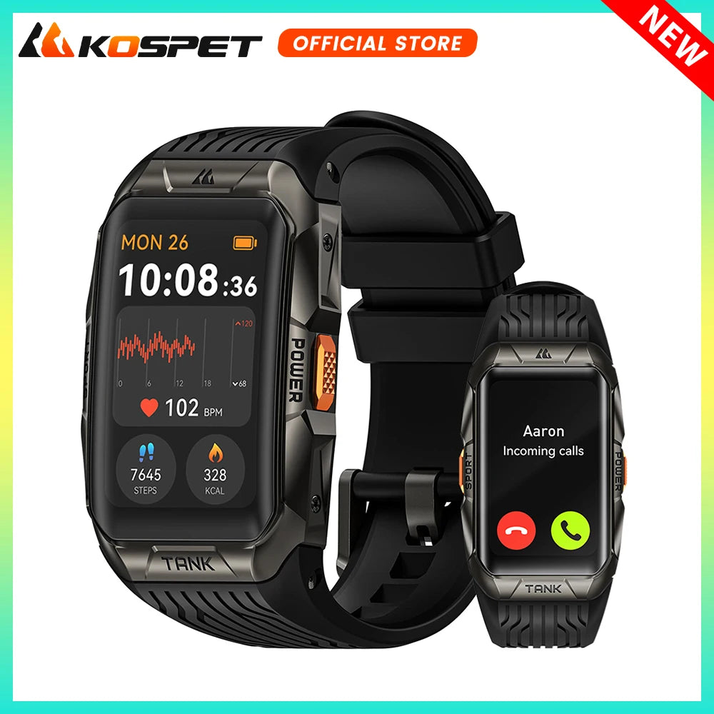 2025 KOSPET TANK X2 Rugged Smart Watch For Men 3D Curved Screen AMOLED AOD 5ATM IP69K Waterproof Bluetooth Call AI Assistant