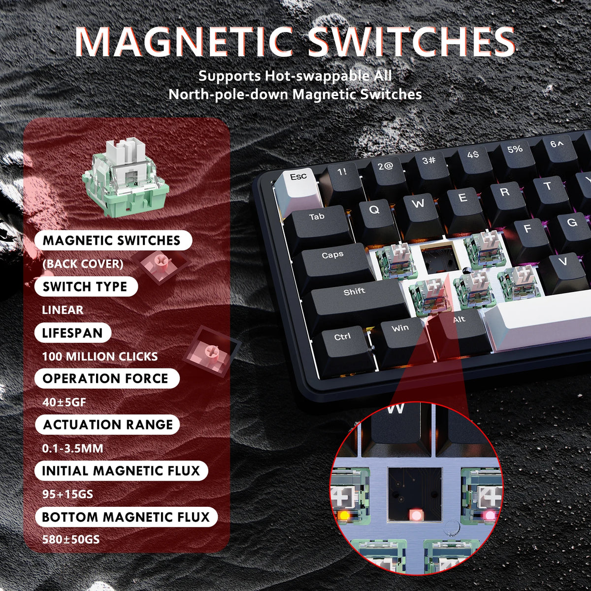 ATTACK SHARK X65 HE Hall Effect Keyboard, 8Khz Polling 0.01mm Adjustable Trigger 0.125ms Latency, Hot-Swappable RGB Backlit
