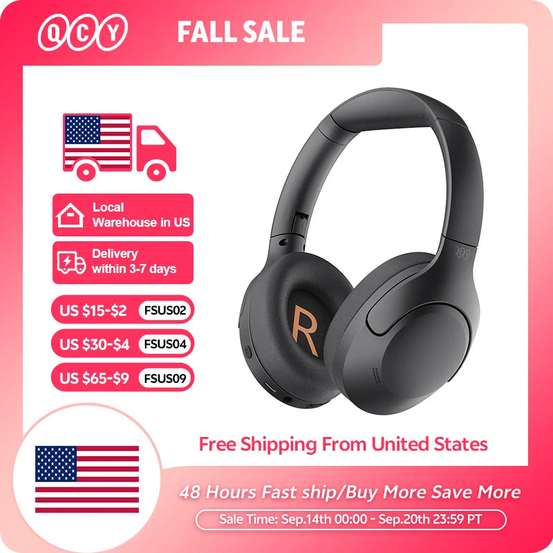 QCY H3 Lite ANC Wireless Headphones Bluetooth 5.3 Active Noise Cancelling Over Ear Headset 40mm Driver HiFi Sound Earphones