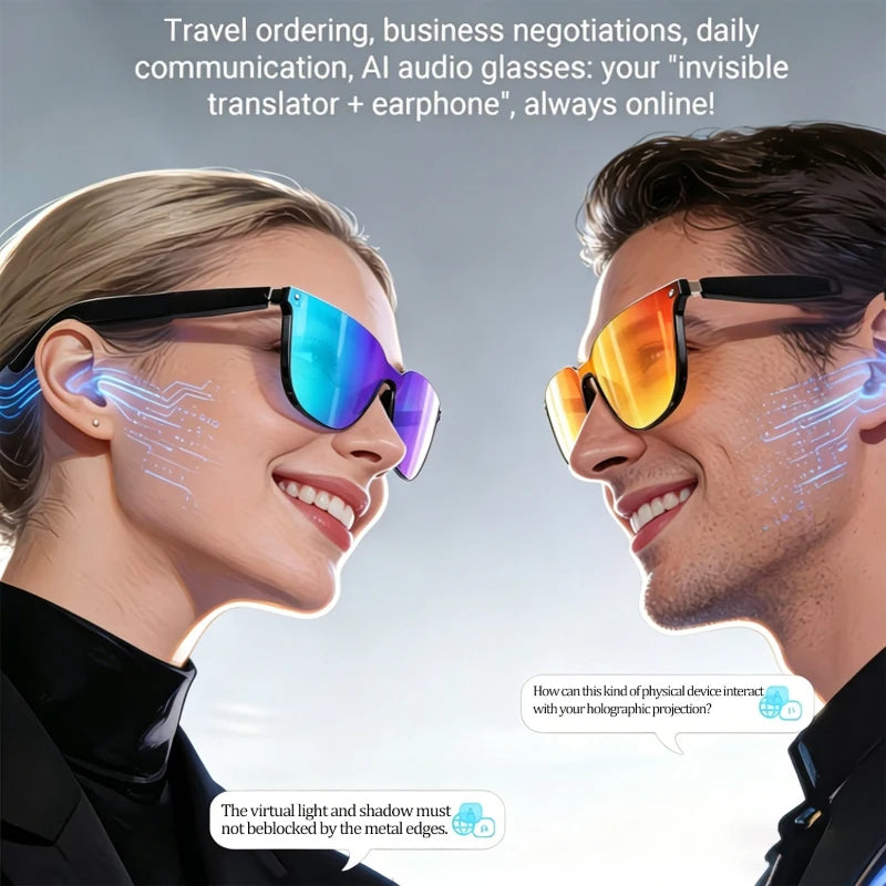 Wireless AI Smart Translation Glasses, 100+ Languages App‑Controlled Translation, Transparent Blue‑Light‑Blocking Lenses with Magnetic Clip‑On Structure, Integrated Speakers for 360‑Degree Stereo Audio