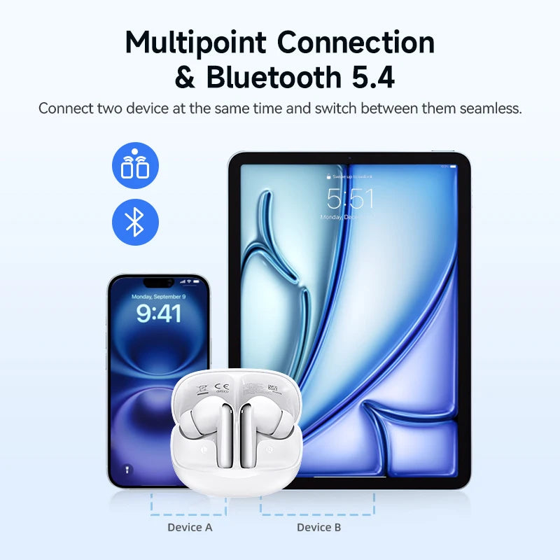 QCY Melobuds N50 ANC Wireless Earphone 6 Mics AI Call Noise Cancellation Bluetooth 5.4 Earbuds Dual Connection Headphone