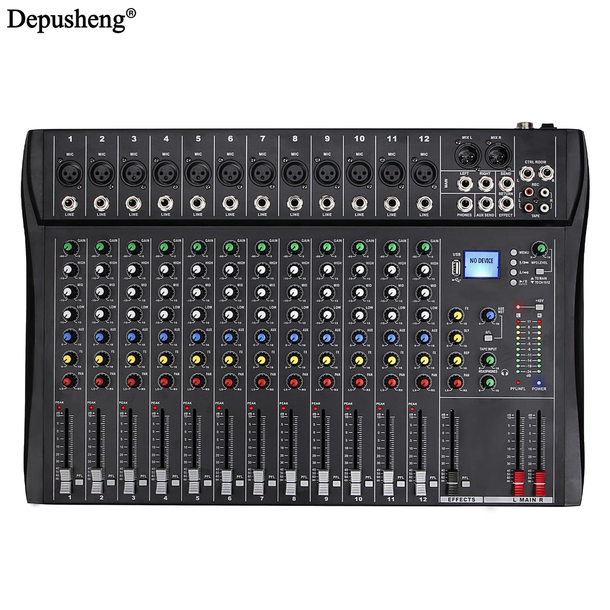 Audio Mixer 6/8/12 Channels Professional DJ Mixer LR Microphone/Line Input, AUX, FX Processor MP3, Headphones, +48V Phantom
