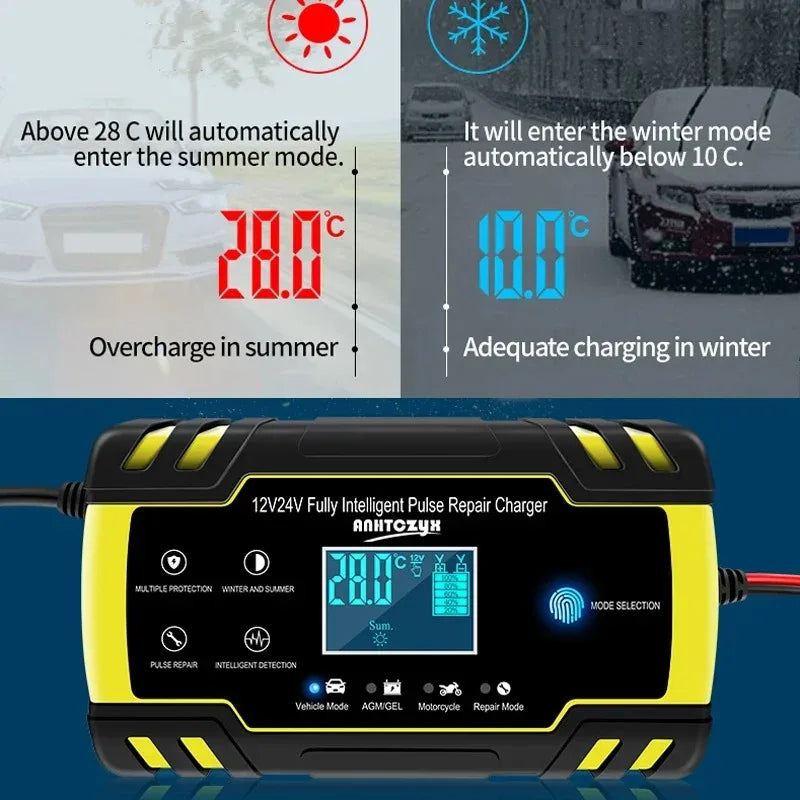 12-24V 6/8A Full Automatic Battery Charger Digital LCD Display Car Battery Chargers Power Puls Repair Chargers Wet Dry Lead Acid
