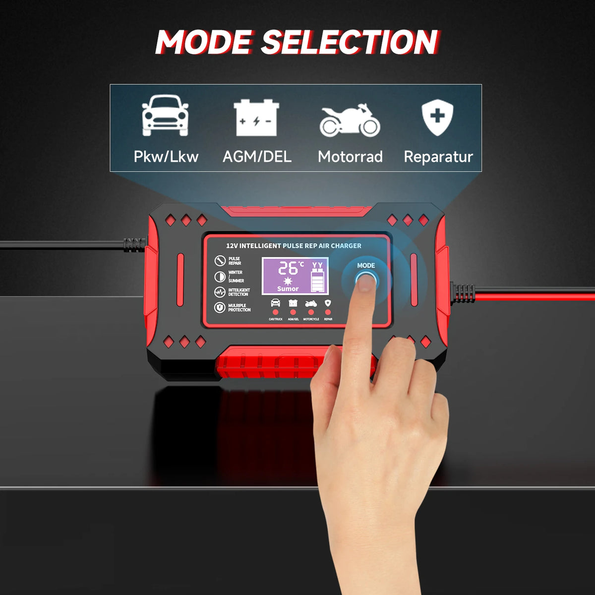 6A 12V Repair LCD Display Intelligent Car Battery Charger Car and Motorcycle Battery Charging Unit Lead-Acid Battery