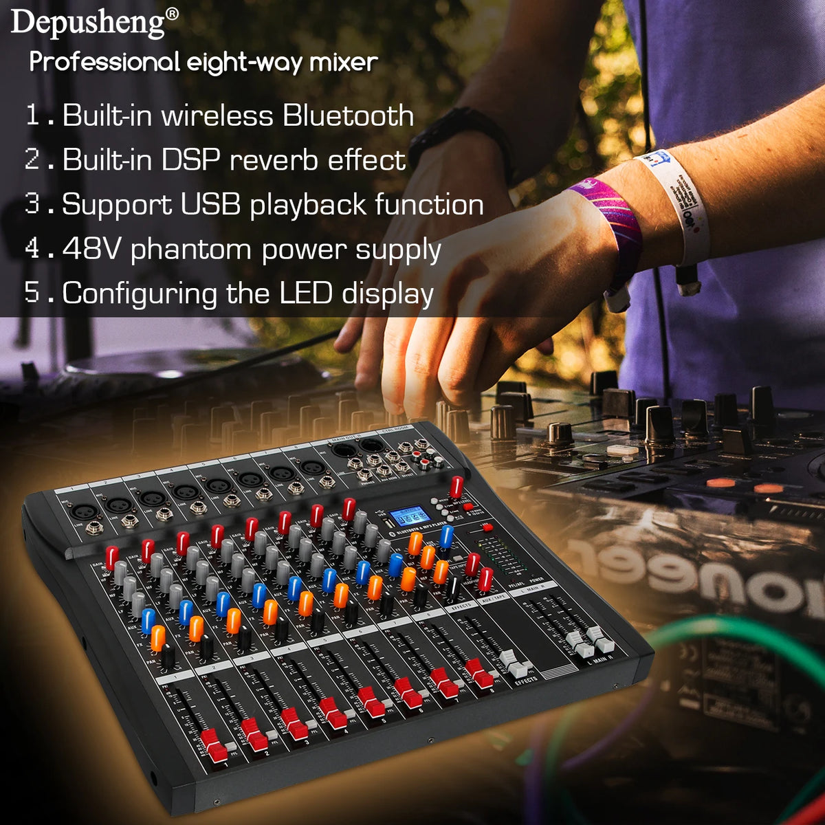 6//8/12 Channel Professional Audio Mixer  Studio Audio Console USB MP3 Input 48v Phantom Power DJ Console