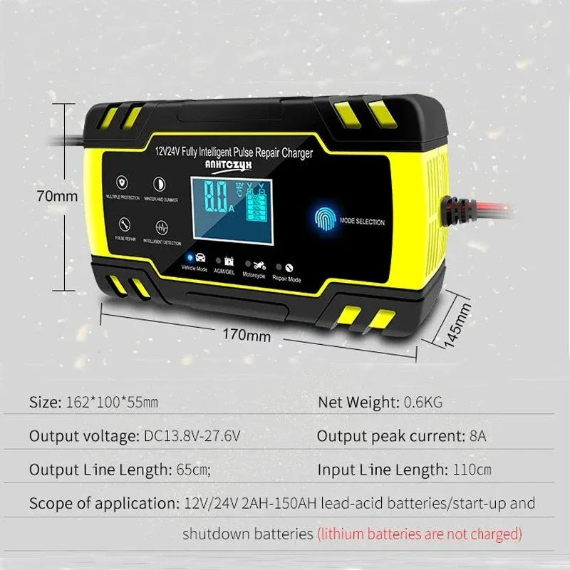 12-24V 6/8A Full Automatic Battery Charger Digital LCD Display Car Battery Chargers Power Puls Repair Chargers Wet Dry Lead Acid