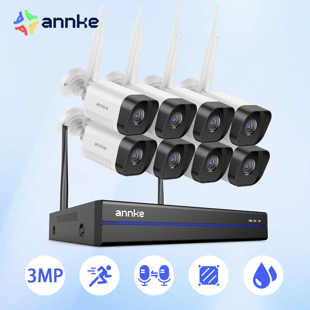 ANNKE WiFi Video Surveillance System with 5MP NVR 3MP IP Cameras Audio Recording Security Cameras AI Detection CCTV Cameras Kit