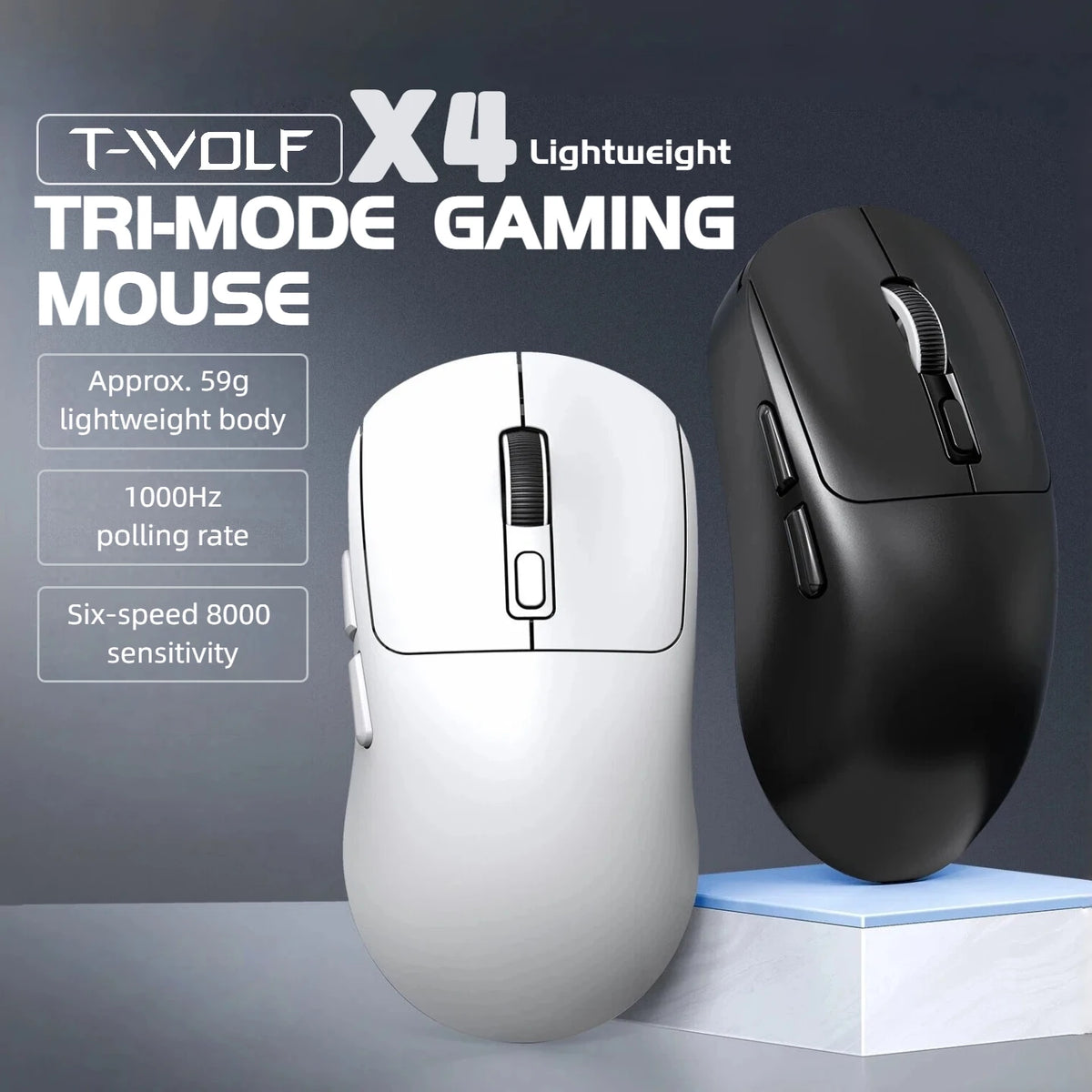 59g Ultra-Light Wireless Gaming Mouse Tri-mode 8000 DPI 1000Hz Rechargeable Ergonomic Mouse for PC Mac Laptop