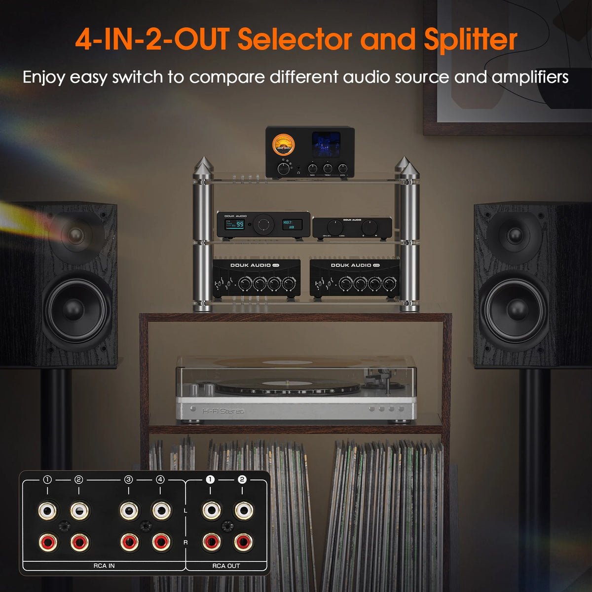 Nobsound TUBE-T5C 4-Way Audio Selector Splitter Mini Stereo Tube Preamp Headphone Amplifier with VU Meter