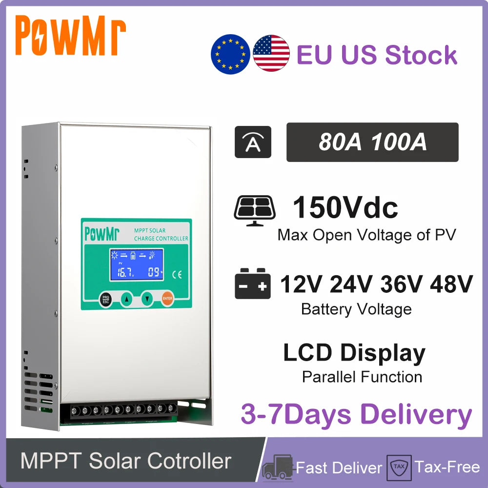 Local Stock 80A 100A MPPT Solar Charger Controller 12V 24V 36V 48V Smart Home Solar Regulator  Fit Lead Acid Lithium Batteries