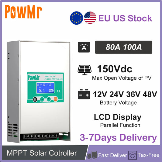 Local Stock 80A 100A MPPT Solar Charger Controller 12V 24V 36V 48V Smart Home Solar Regulator  Fit Lead Acid Lithium Batteries